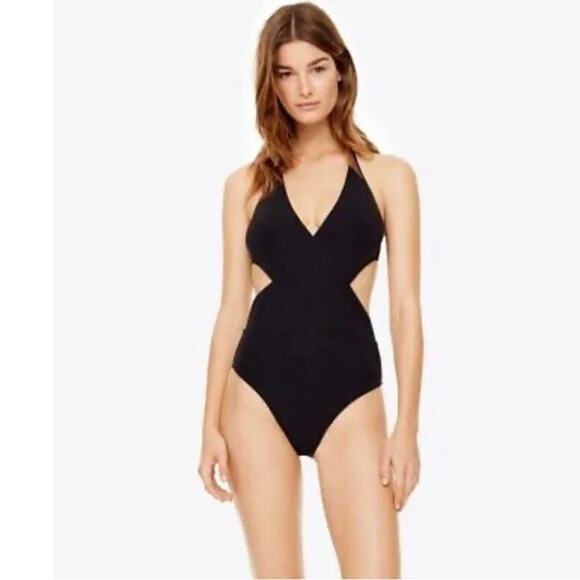 Tory Burch Black Halter Sleeveless Wrap Cutout One Piece Swimsuit Swimwear S - Picture 1 of 7
